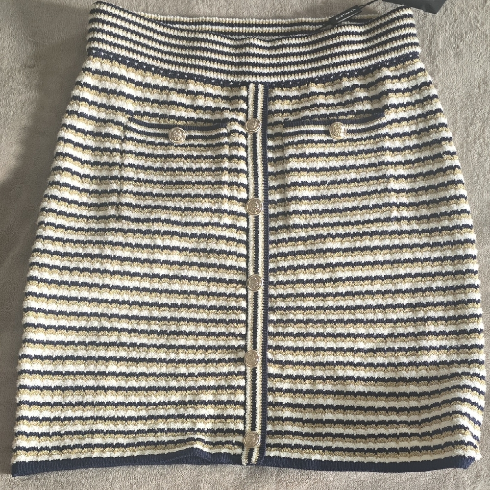 Elie Tahari Navy and Cream Striped Pencil Skirt
